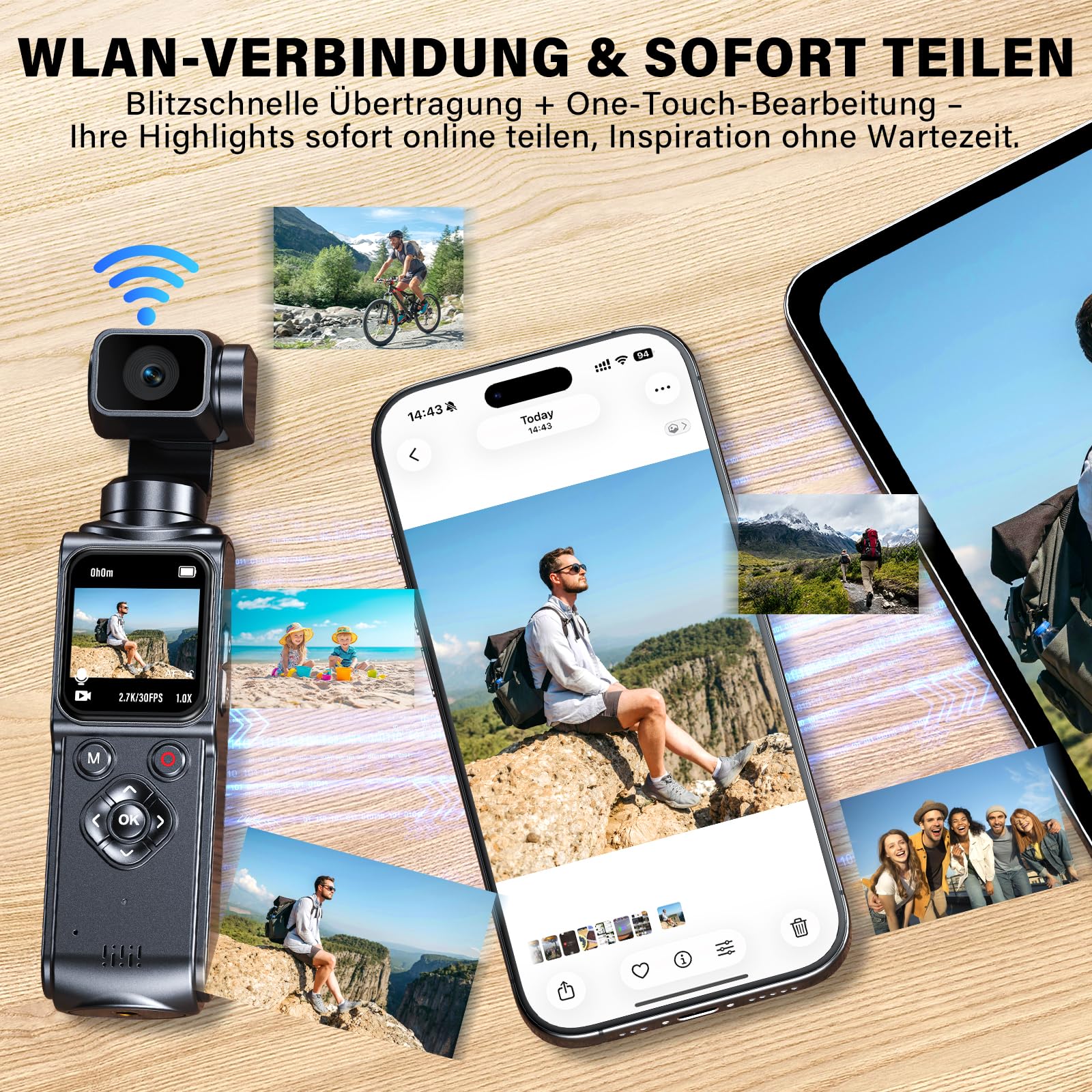 Action Kamera 4K, Vlog Kamera mit 1,72-Zoll-Touchscreen und 2-Achsen Stabilisierung, Digitalkamera mit 64GB Karte, AI Tracking & App Verbindung, Kompakte Video Kamera für Reisen Outdoor