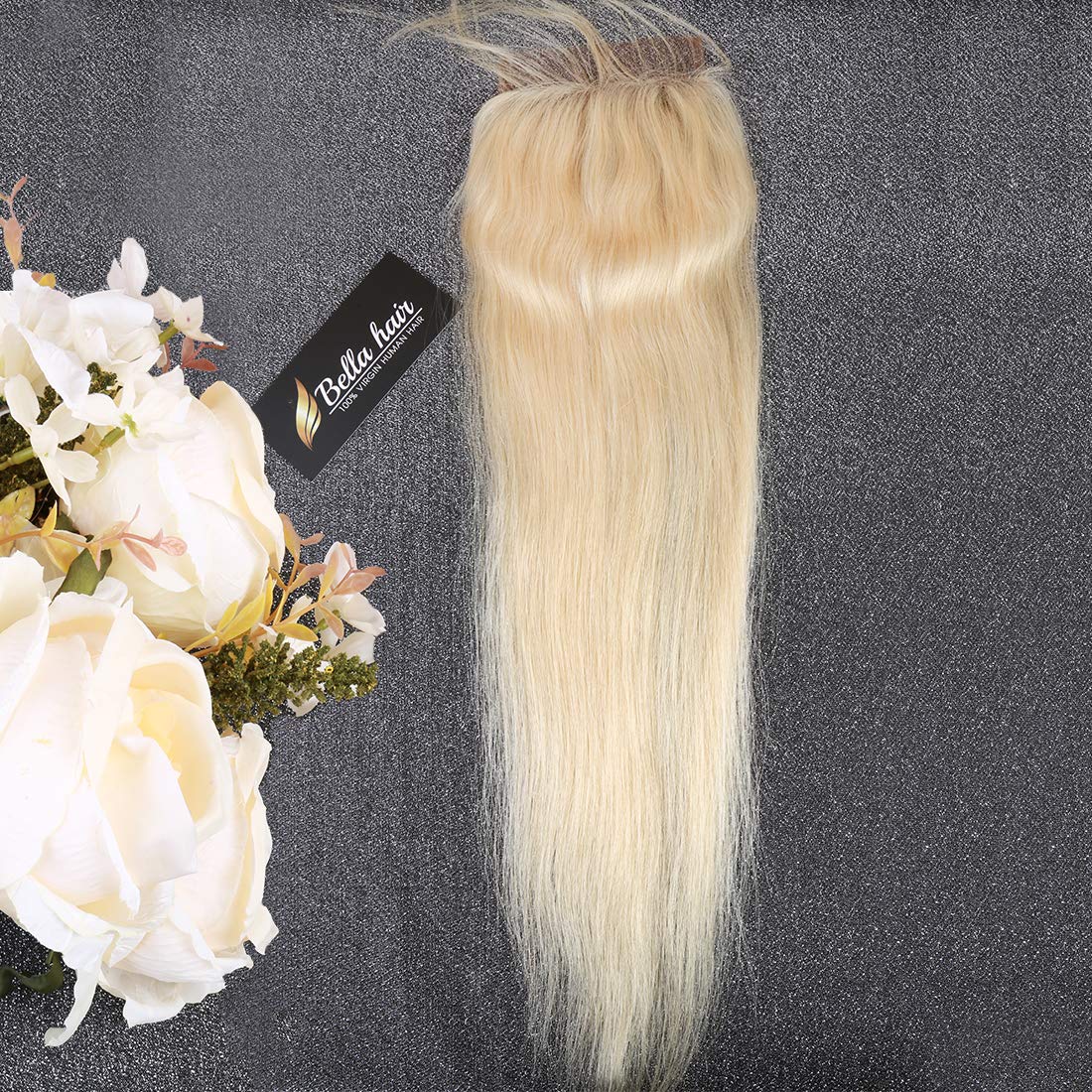 Bella Hair Remy Virgin Human Hair Straight 613 Lace Closure with Bleached Knots 4x4 Free Part 613 Blonde Closure Piece (14 inch)