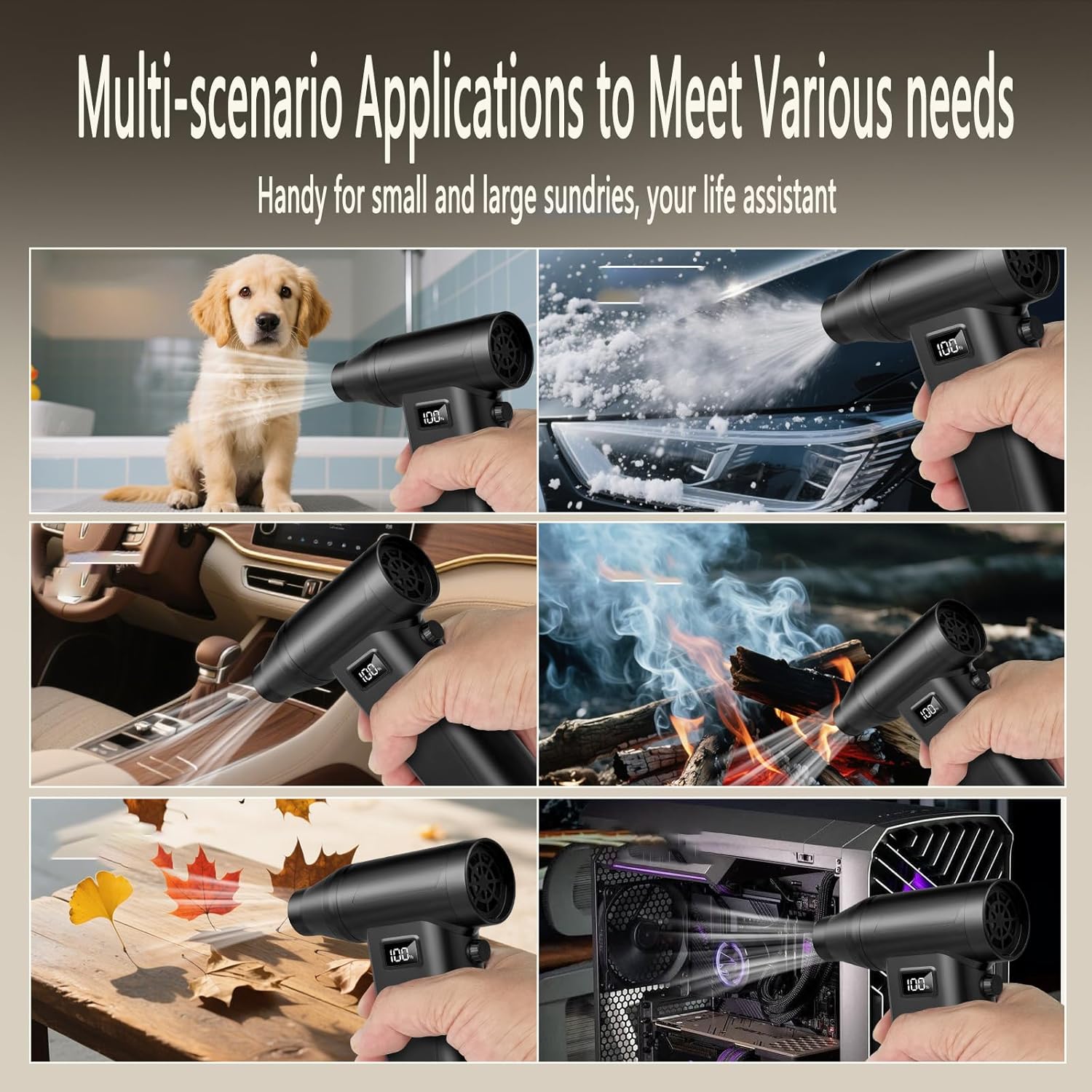 Compressed Air Duster, 130000RPM 100 Gear Speed Adjustable Electric Air Blower, Brushless Motor Cordless Air Duster with Type-C Fast Charging, for Keyboard, Computer, Car, Home, Outdoor Cleaning,Pet - Image 4