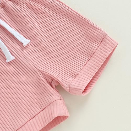 Miniatura 6 de Conjunto de 3 piezas de ropa de verano para bebé recién nacida, con volantes, manga corta, cintura elástica, pantalones cortos y diadema