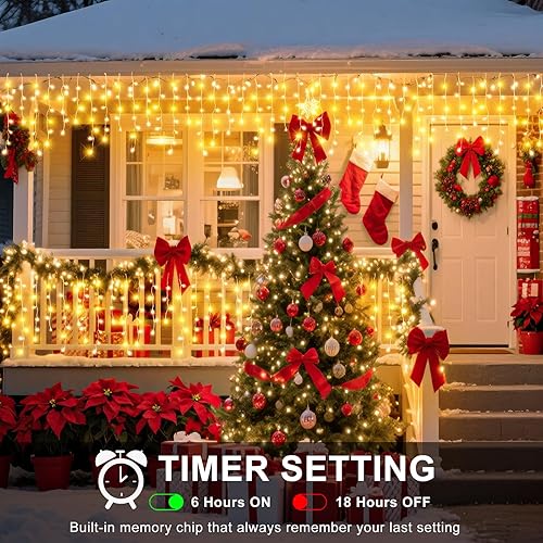 Miniatura 3 de Luces de carámbano para exteriores, 33 pies, 400 luces LED de Navidad para exteriores, impermeables, 8 modos y temporizador, tira de luces