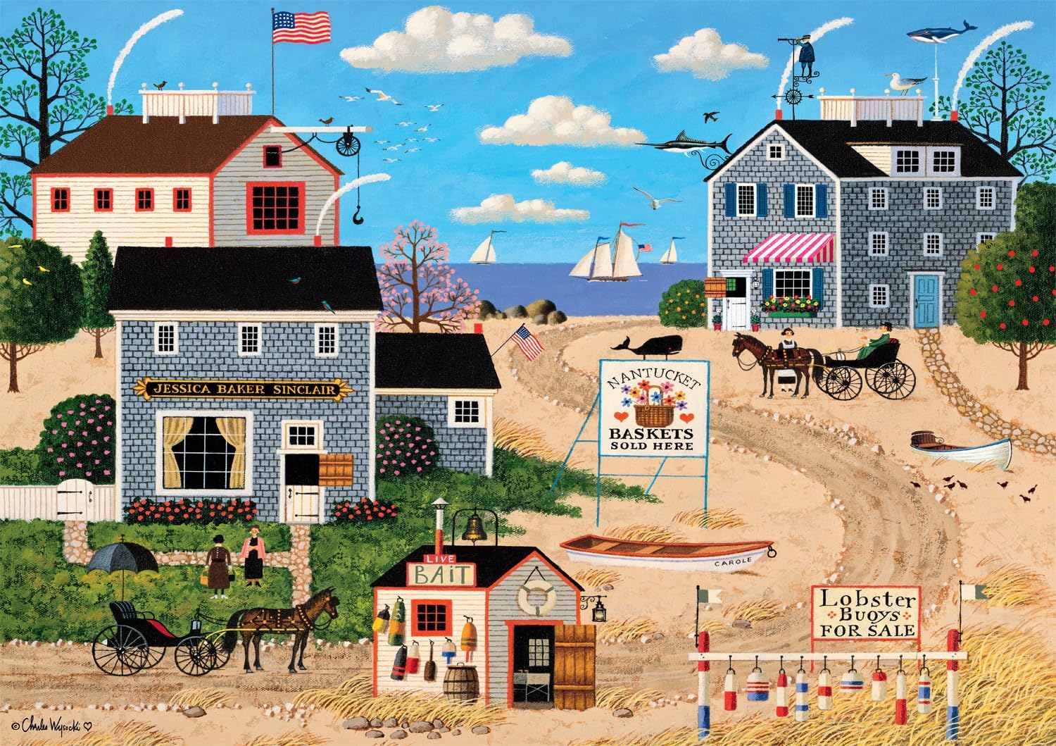 Buffalo Games - Charles Wysocki - Nantucket Breeze - 500 Piece Jigsaw Puzzle, Blue, White - Image 2