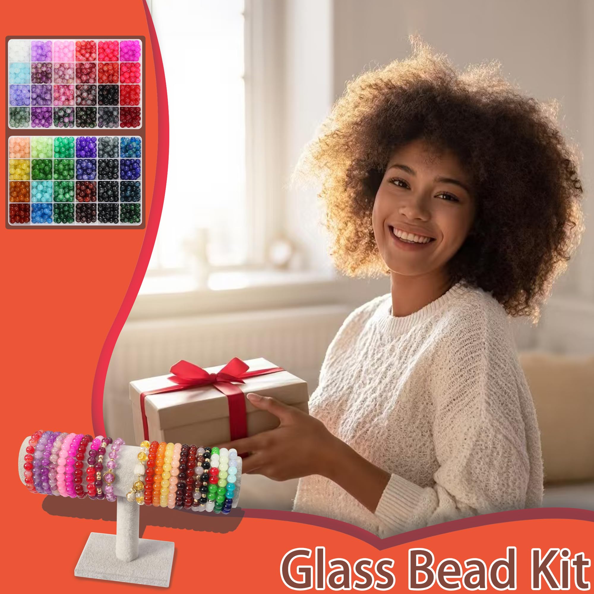 Perles en verre rondes de 8 mm pour bracelets, 2 000 pièces, 48 couleurs, kit de fabrication de bracelets en verre cristal pour la fabrication de bijoux, perles et loisirs créatifs avec