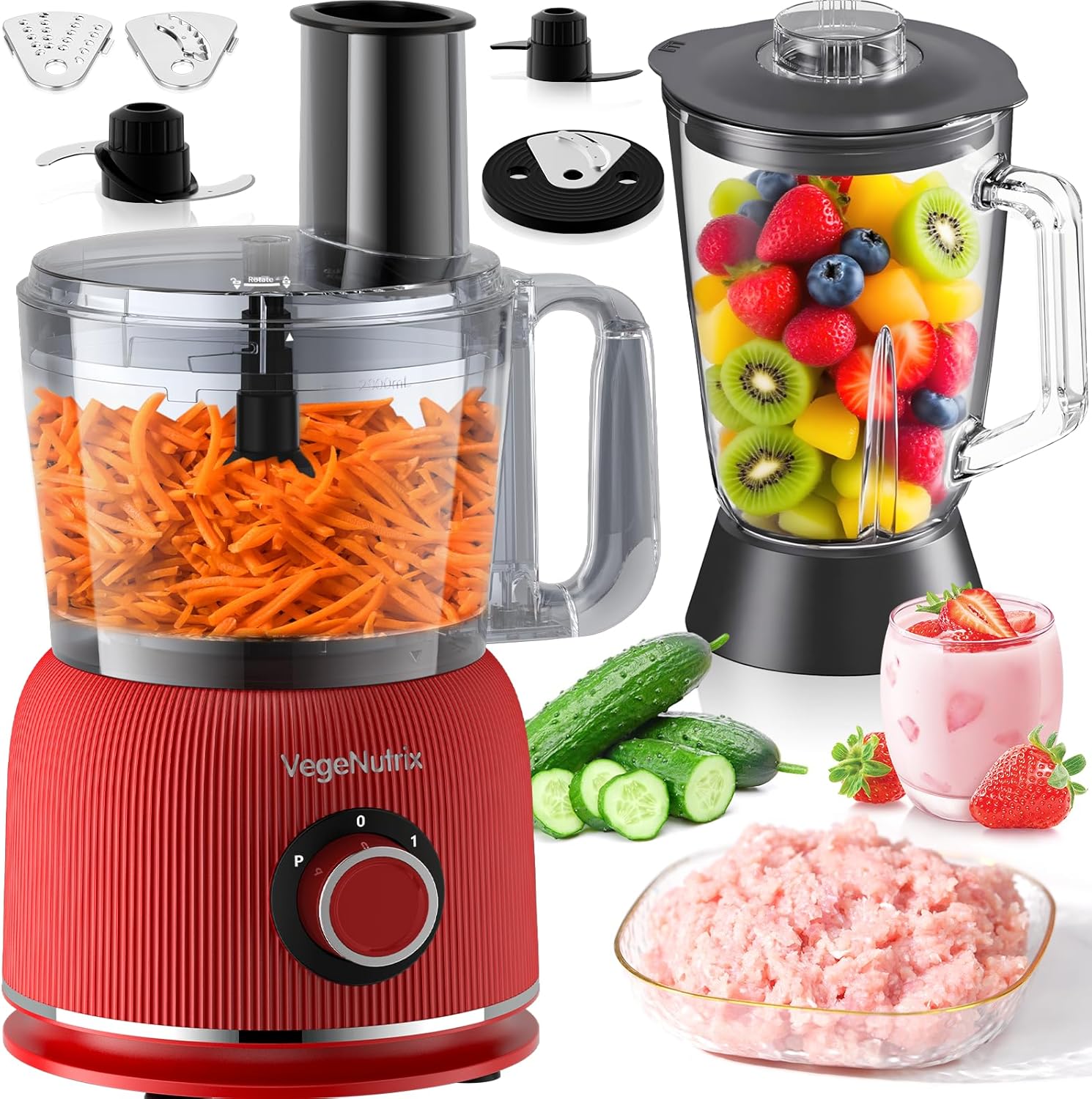 Food Processor and Blender Combo, 88 oz Food Chopper for Meat, Vegetable and Dough, 70 oz 700W Glass Jar Blender with 2 Speeds and Pulse for Smoothie, Nutrient Extractions, and More