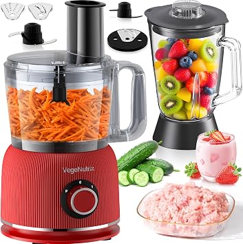 1500W Food Processor and Blender Combo, 2.5L Food Chopper for Meat, Vegetable and Dough, 2L Glass Jar Blender with 2 Speeds and Pulse for Smoothie, Nutrient Extractions, and More