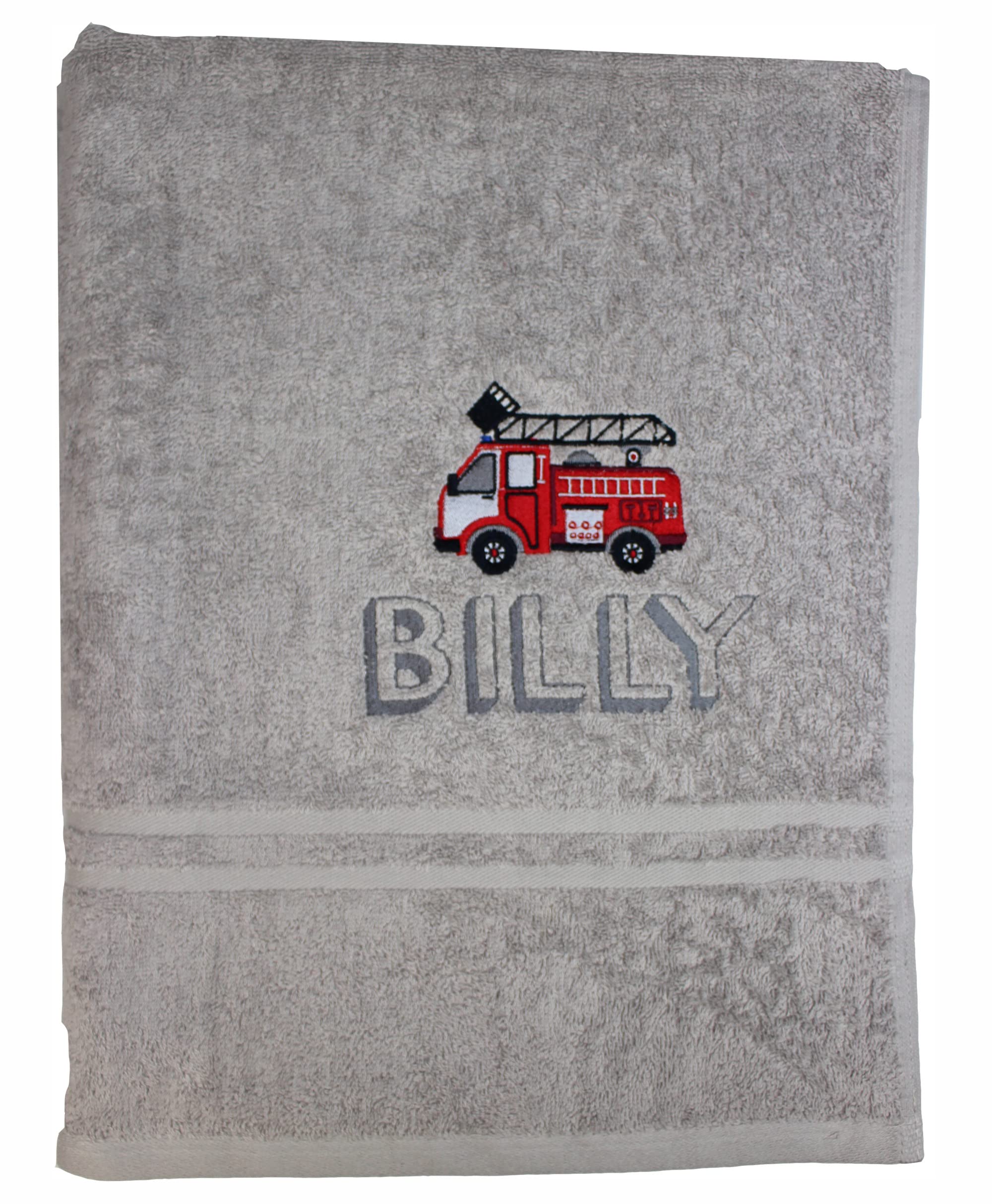 Teddyts Grey Personalised Fire Engine Bath Towel