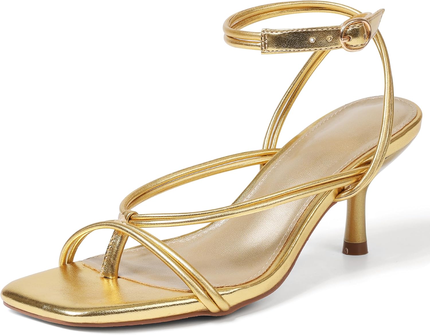 Uacllcau Women's Strappy Heels - Low Kitten Stiletto