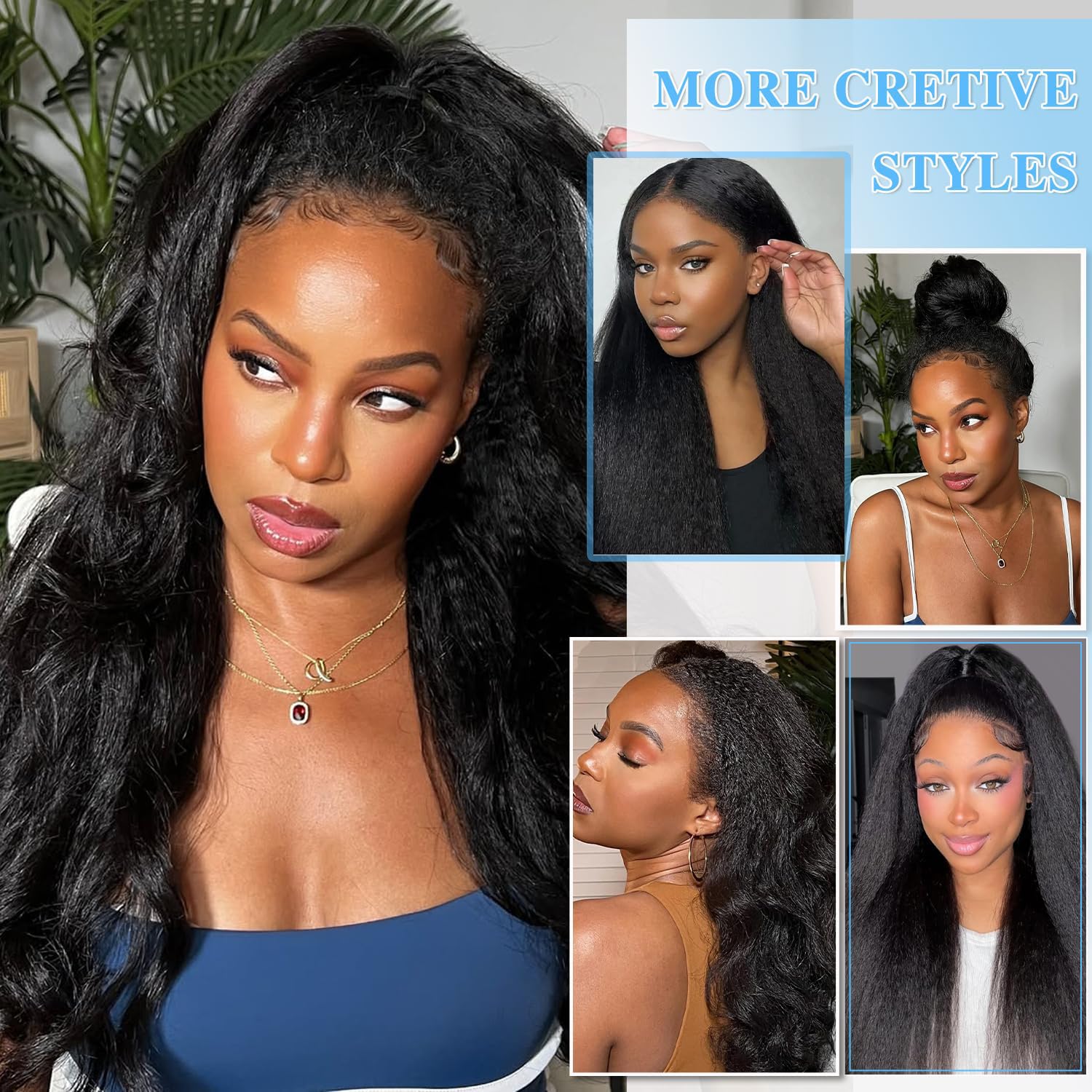 Afro Kinky Straight Lace Front Wigs Soft As Human Hair Pre Plucked with Baby Hair Body Wave 13X6 Yaki Straight Transparent HD Lace Wig 200% Density Glueless Wigs for Black Women #1B(13x5X1, 18Inch)