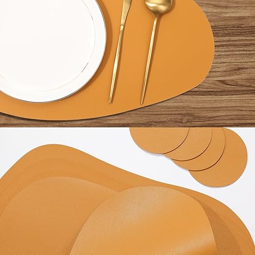 Miniatura 6 de Juego de 8 manteles individuales de piel sintética, resistentes a las manchas, resistentes al calor, fáciles de limpiar, impermeables, lavables,