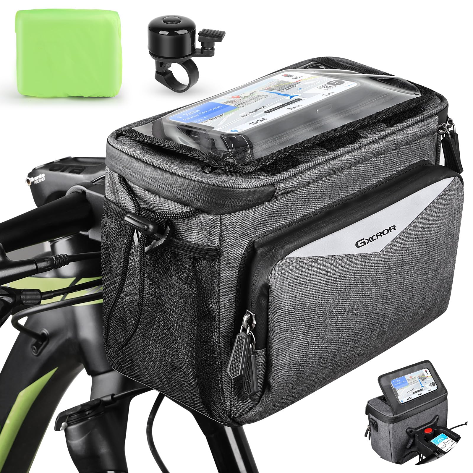 GXCROR Lenkertasche Fahrrad 5.5L Wasserdicht,Mit Touchscreen-Handyhalterung & Schultergurt - Universal für E-Bike, Mountainbike, Citybike