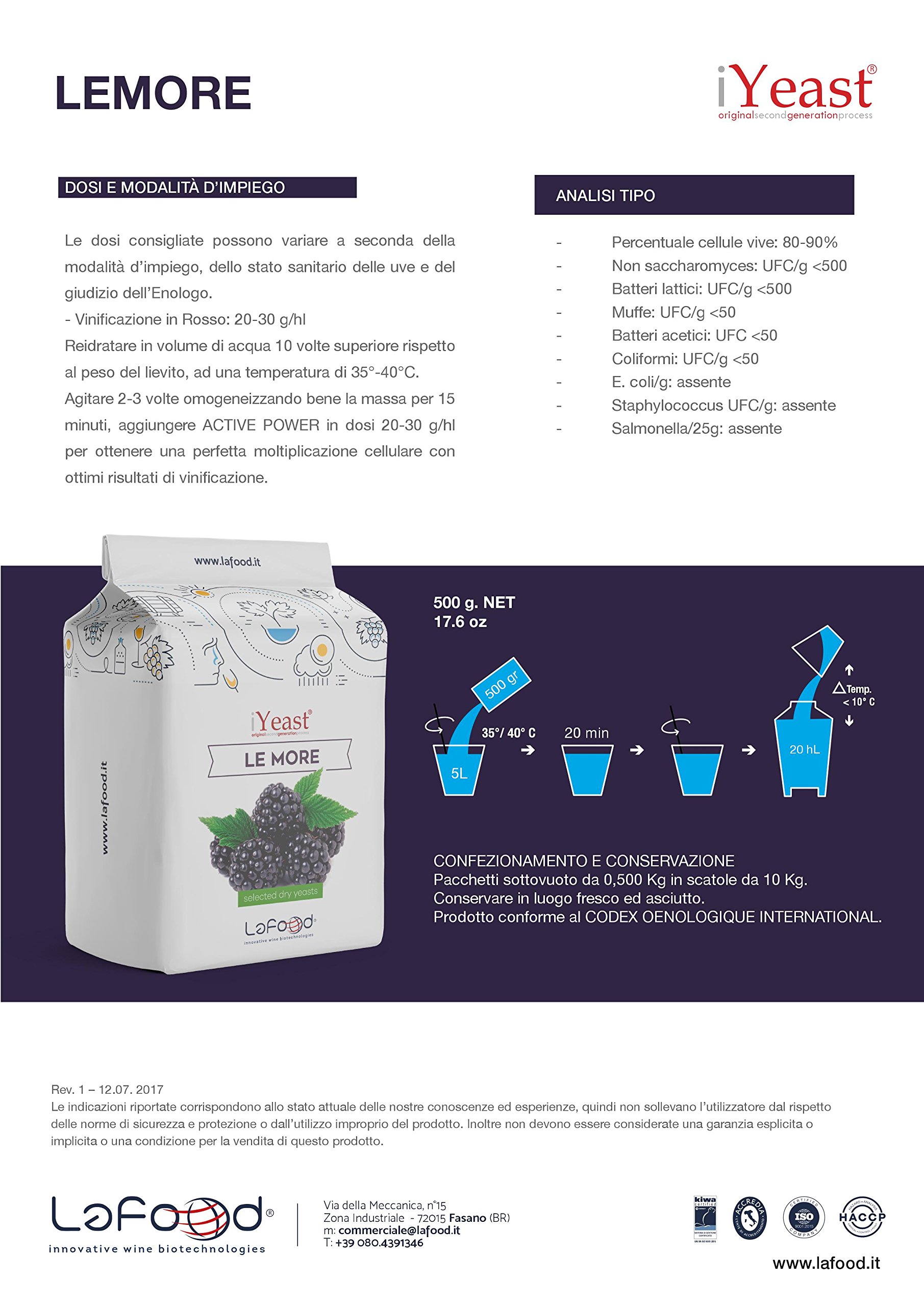 Lievito Enologico Selezionato - Lemore 0,500 kg - Lievito per Vinificazione/Fermentazione/Vino