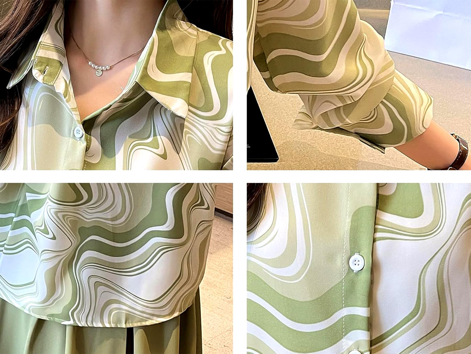 Camicette in raso stampate con bottoni per le donne camicie casual a maniche lunghe alla moda (WS301-P)
