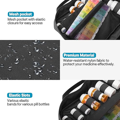 Miniatura 7 de Damero Pequeña bolsa de almacenamiento de medicamentos vacía, organizador de botellas de píldoras