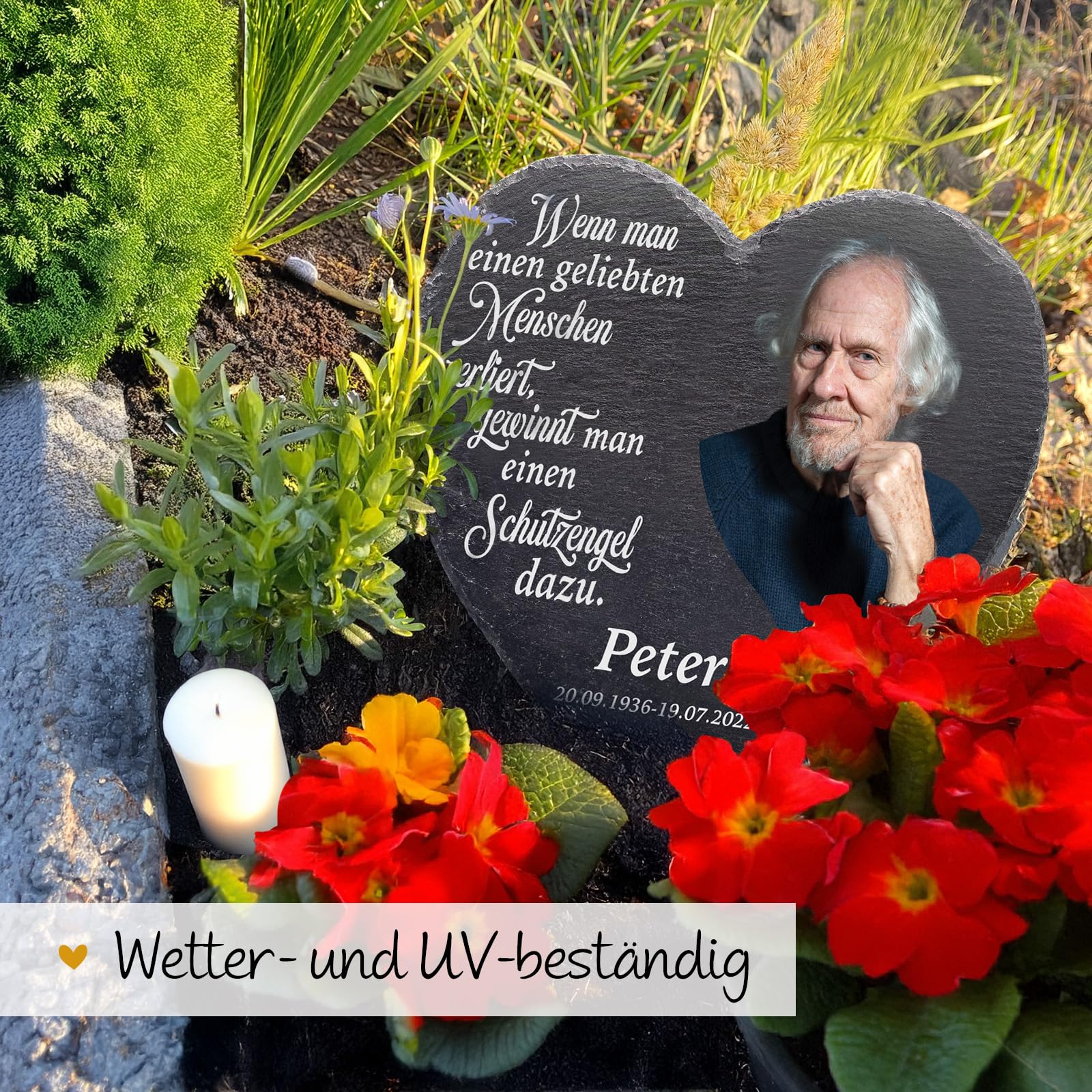 Love Faith personalisiertes Schieferherz - & Text - Trauergeschenk | Hochwertiges Schieferherz - Lade ein Foto hoch & gestalte mit Wunschtext - Liebevolles Trauergeschenk & Erinnerungsstück