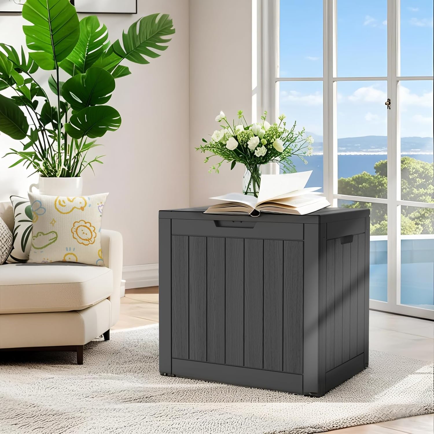 Outdoor Storage Bins, 35 Gallon Small Deck Box, Waterproof Storage bins, Lockable Patio Storage box for Package Delivery, Porch, Garden Tools, Anti-Theft Weatherproof & UV-Resistant Parcel Drop Box