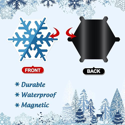 Miniatura 3 de Whaline Imanes de puerta de garaje de invierno, imán de copo de nieve azul, decoración de invierno para refrigerador, calcomanías de puerta de