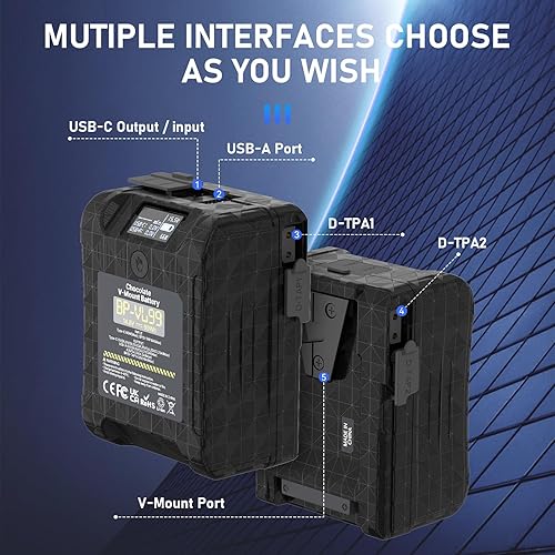 Miniatura 4 de Ulanzi VL99 - Batería de montaje en V, 6700 mAh, 99 Wh, 14.8 V, mini V-Lock compatible con cargador rápido PD USB-C de 65 W, con 2 D-TAP, USB-A,