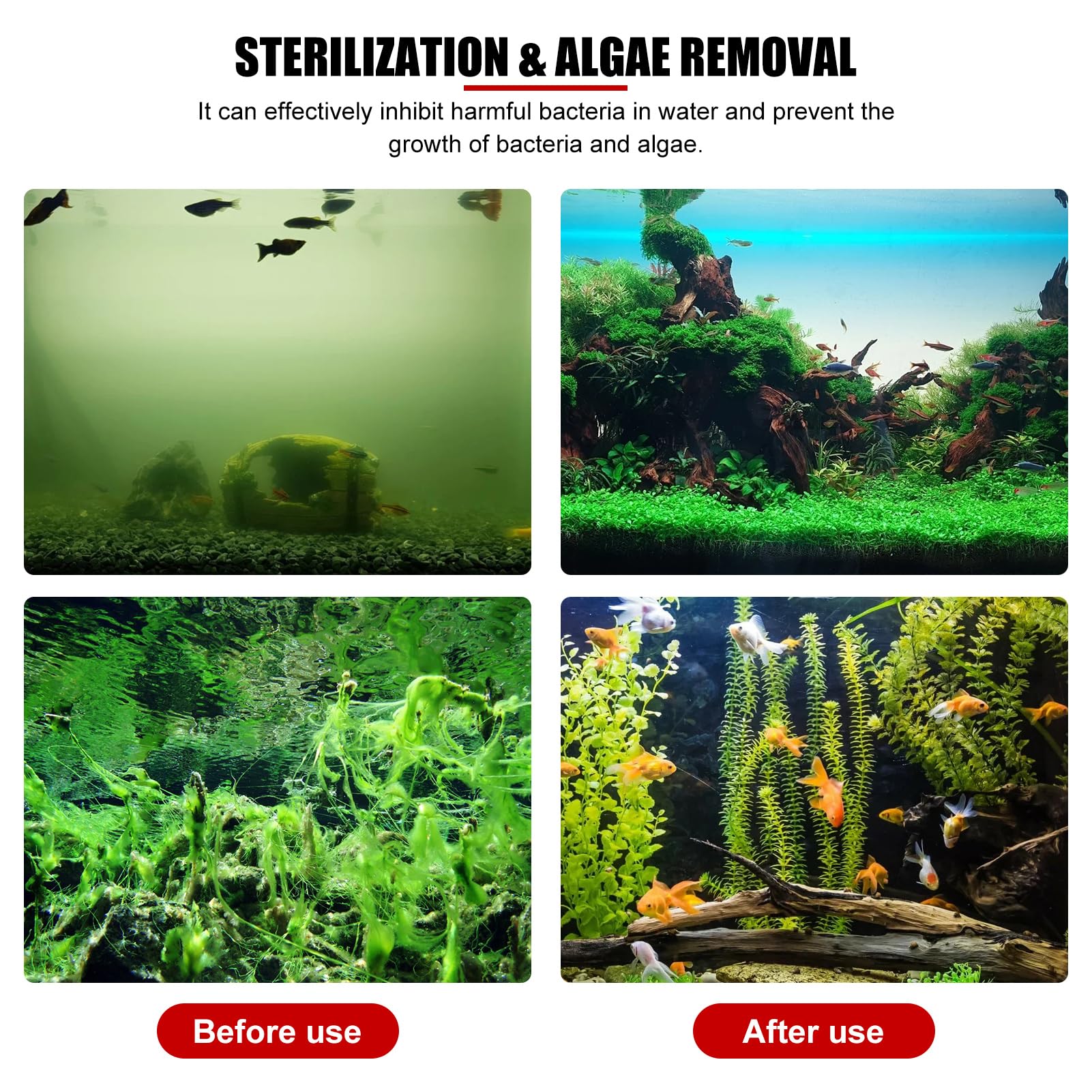 UV Light Algae Bacteria Killing Lamp, Portable UVC Disinfector Light, Submersible Aquarium Aquarium (EU Plug)(11W