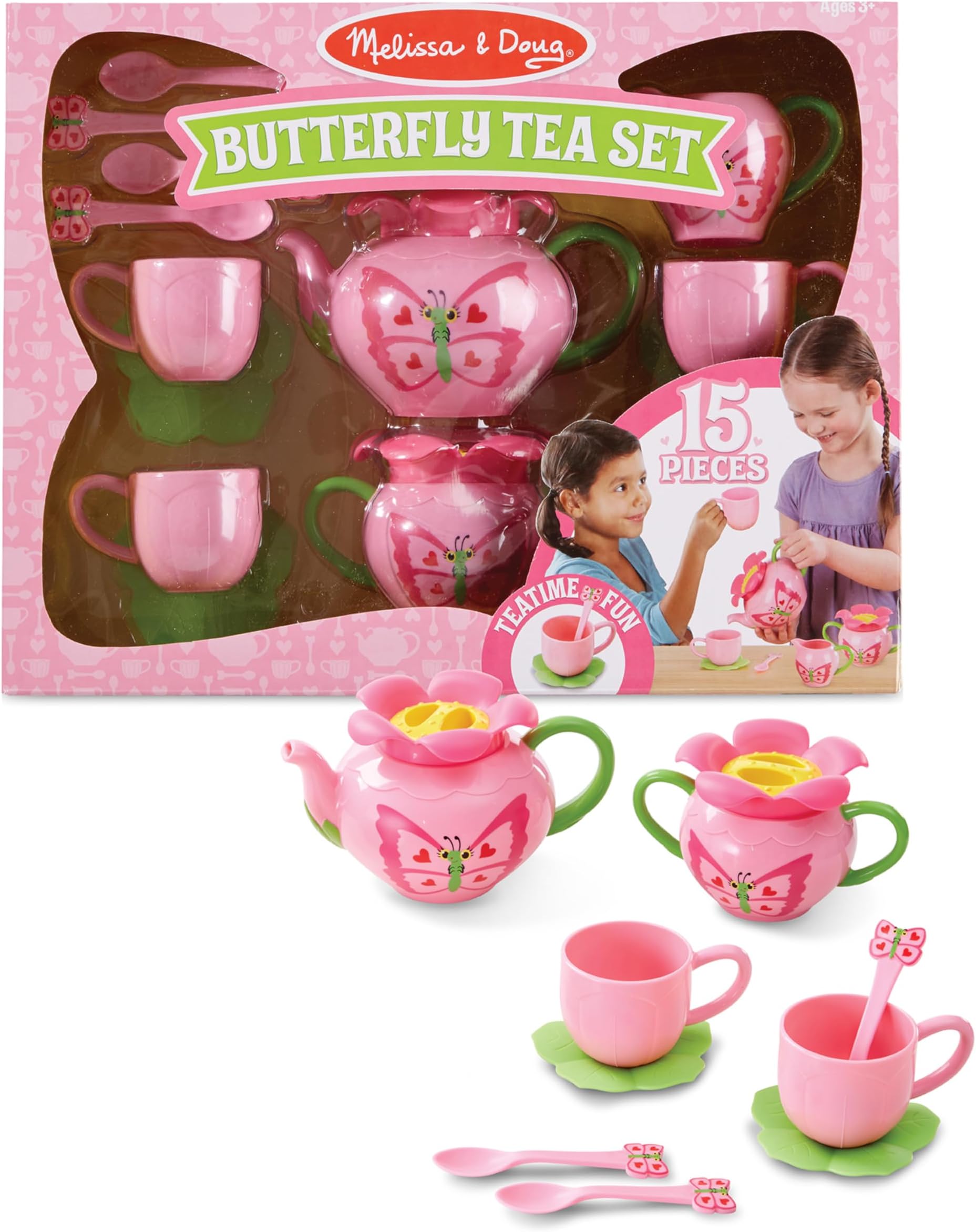 Melissa & Doug Sunny Patch Bella Butterfly Tea Set (15 pcs) - Play Food Accessories