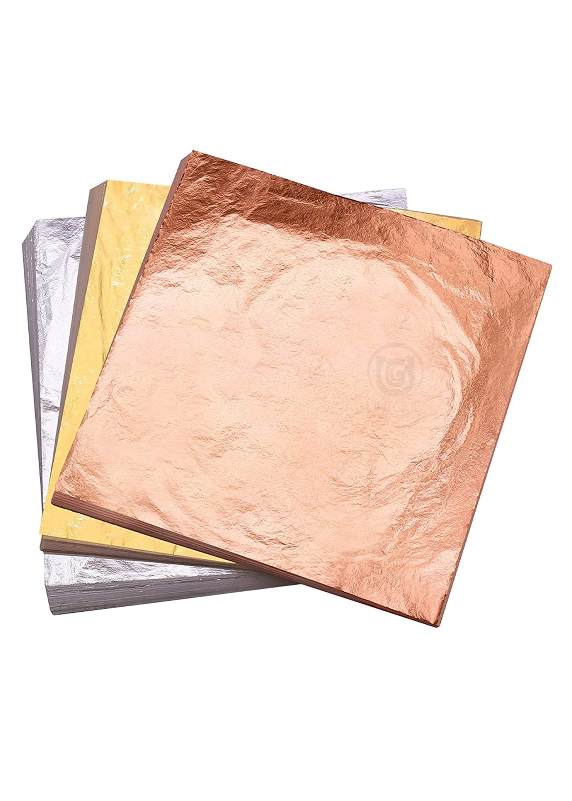 UGLS Gold Leaf Sheets, Rose Gold Foil, Silver Leaf, 300pcs 8X8" by 3X3" Leaves for Arts Craft Projects, Home Decorations, Gilding(Brush as a Gift)
