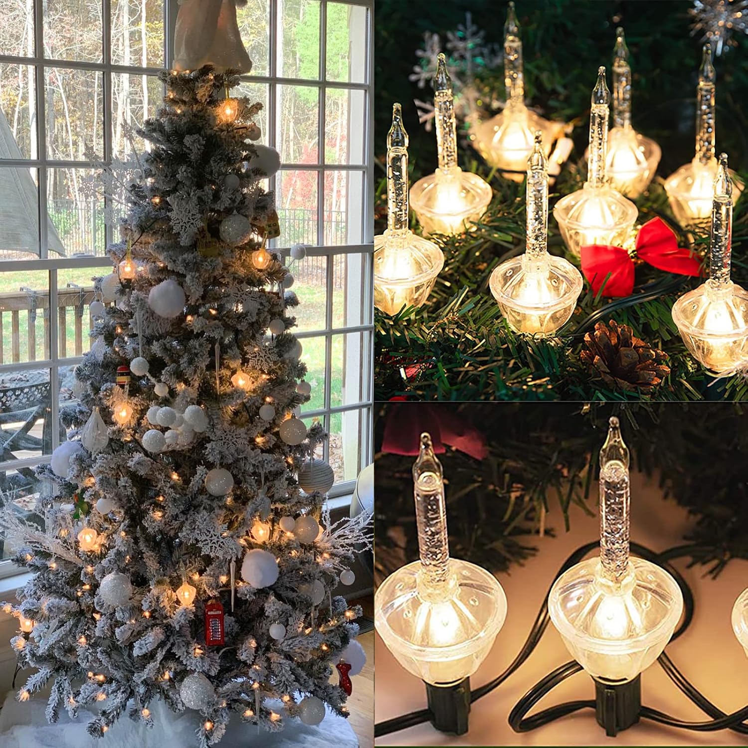 GOOTHY 4 Pack Christmas Bubble Light Replacement Bulbs, 5W Clear Christmas Bulbble Lights Bulb with Silver Glitter Liquid, E12 Base Replacement Bubble Lights for Xmas Tree Holidays Decor- Sliver