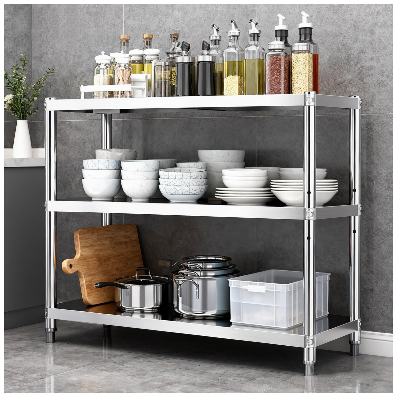 Scaffale angolare regolabile in acciaio inox, salvaspazio, ripiani indipendenti per cucina, garage, bagno, balcone, camera da letto, officina (70 x 40 x 80 cm, 60 x 35 x 80 cm)