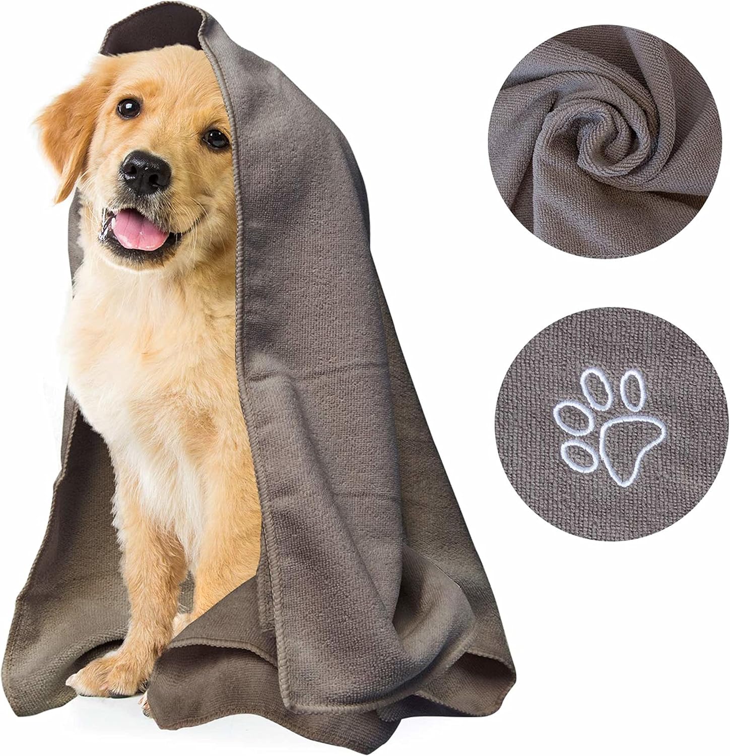 My Doggy Place - Super Absorbent Microfiber Towel - Dog Bathing Supplies - Microfiber Drying Towel - Washer Safe - Ash with Paw Print - 45 x 28 in - 2 Pack : Pet Supplies
