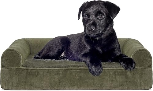 Miniatura 41 de Furhaven Funda de repuesto para cama de perro, estilo sofá, de pelo sintético y terciopelo, color gris humo, talla L