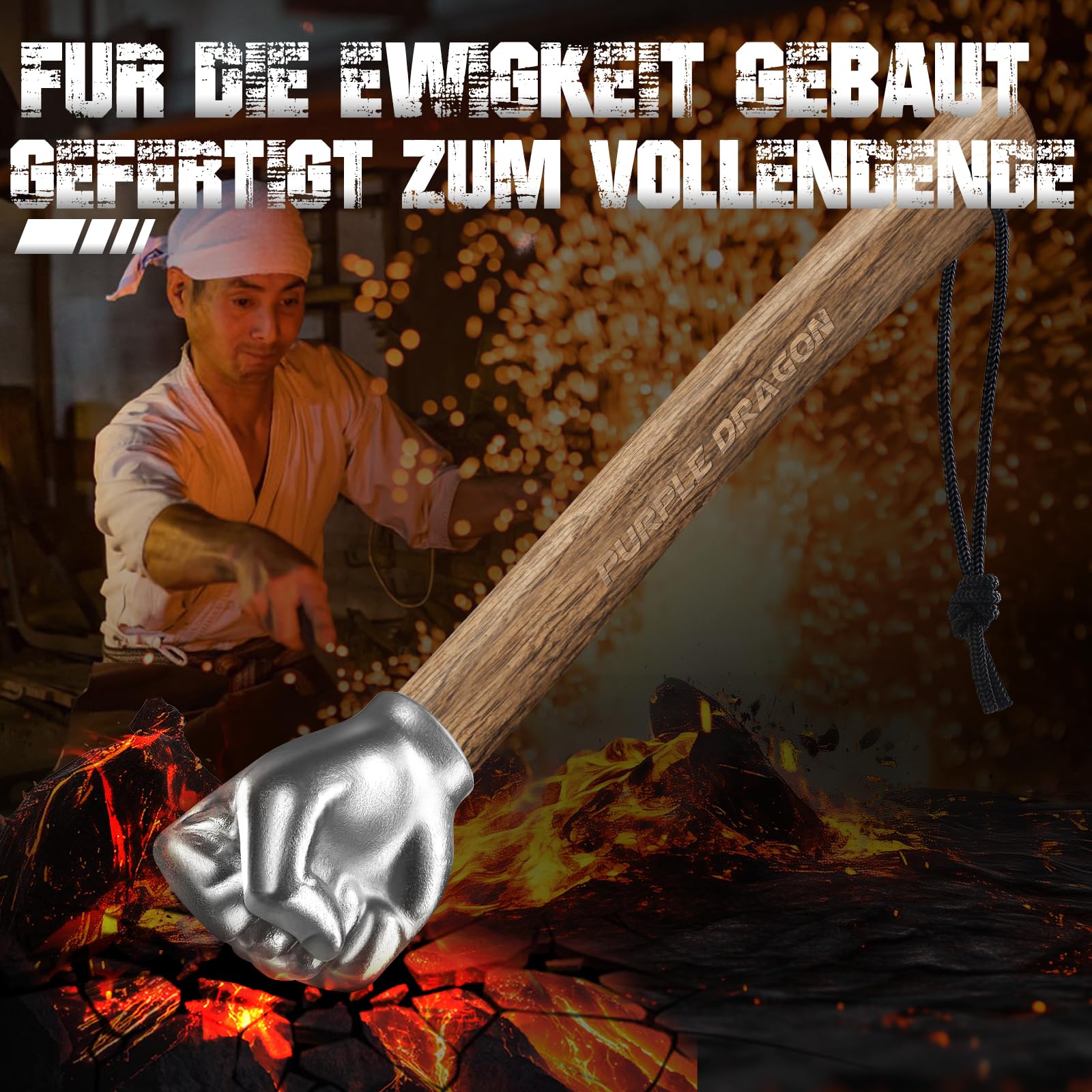 Faust Hämmer mit Holzgriff 0,9 kg - Handhammer in Faustform für DIY, Handwerk & Camping