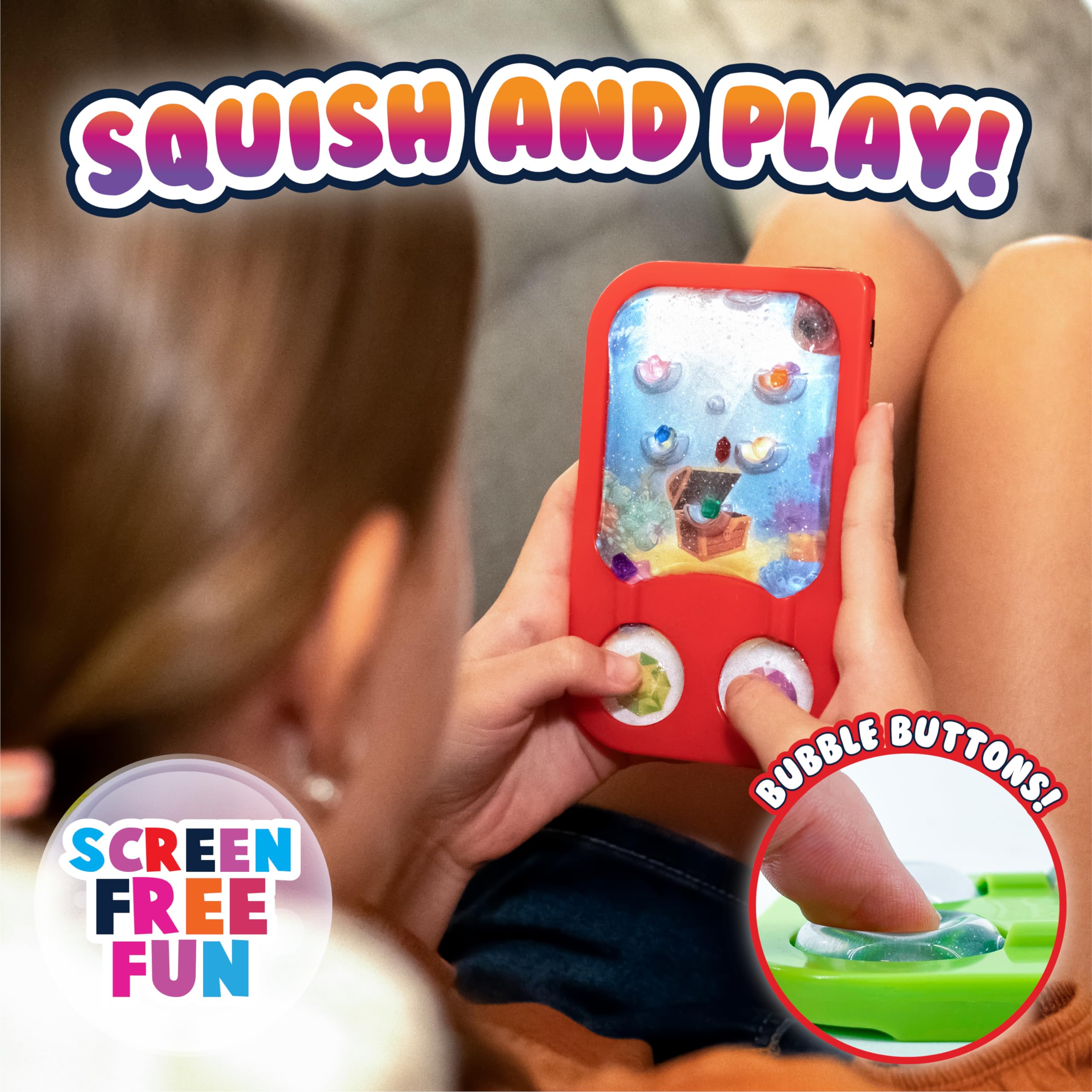 GooGames, Hand-Held Water Games with Floating Treasures, Sensory Fidget Game Adventures, Non-Toxic, No-Mess, Mesmerizing Glitter Fun, 3 Game Cards Included, Refillable, Perfect Travel Toy! (Gems)