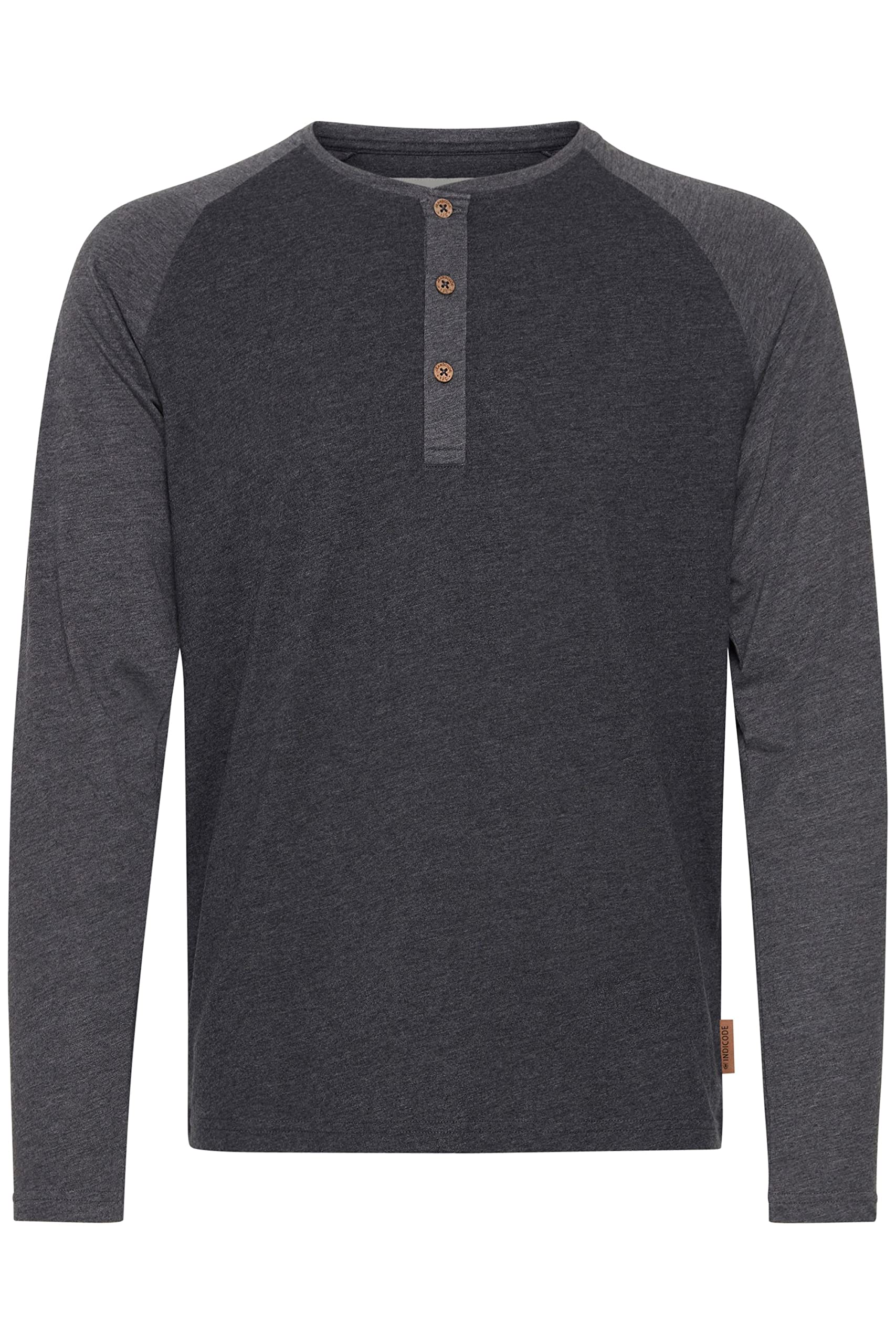 Indicode IDWinston Herren Longsleeve Langarmshirt Shirt mit Grandad-Ausschnitt Baseball-Look