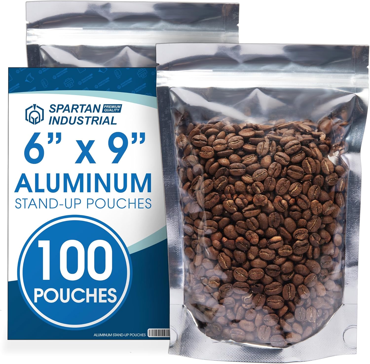 Spartan Industrial – 6″ X 9″ Aluminum Resealable Stand-Up Pouch Bags – Pack of 100 Smell-Proof Heat Seal Bags for Cookies, Candy Packaging, Bath Salts, and More