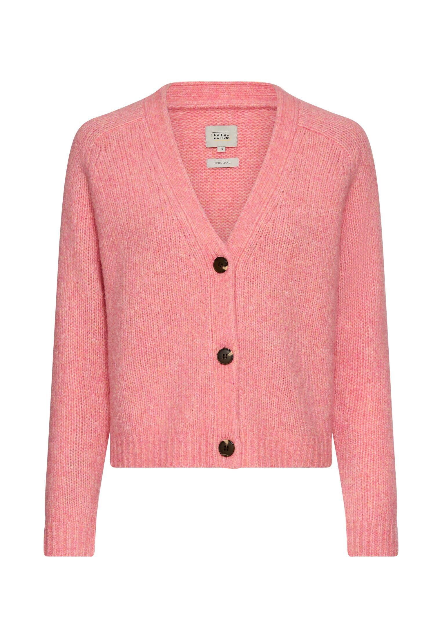 camel active Damen Strickjacke mit Raglanärmeln und Knopfverschluss