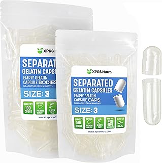XPRS Nutra Gelatin Size 3 Separated Capsules - 100 Count Empty Capsules Separated in Bags - Clear Empty Pill Capsules - Size 3 Gelatin Capsules - Pill Capsules Empty for DIY Supplement Filling