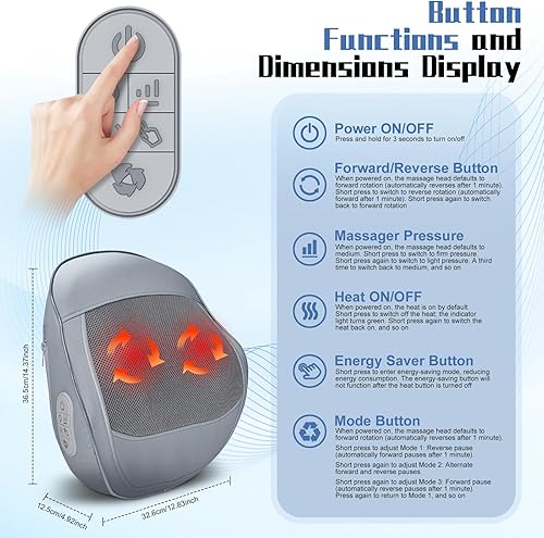 Miniatura 2 de Masajeador inalámbrico de espalda y cuello con calor, para aliviar el dolor de tejido profundo, almohada de masaje eléctrica recargable inalámbrica