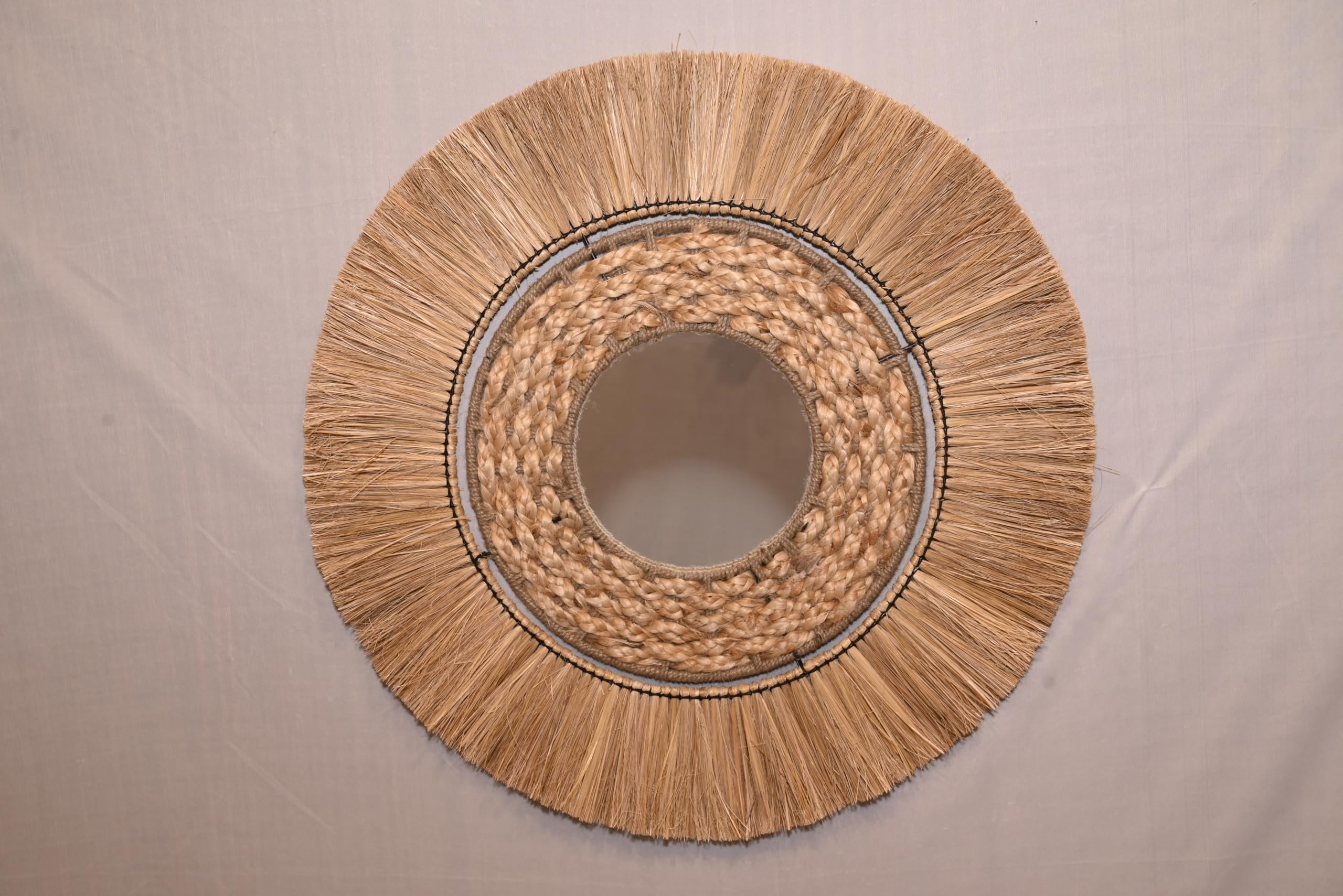 Miroir rond en bambou marron KAM HOME pour deco de salon et chambre