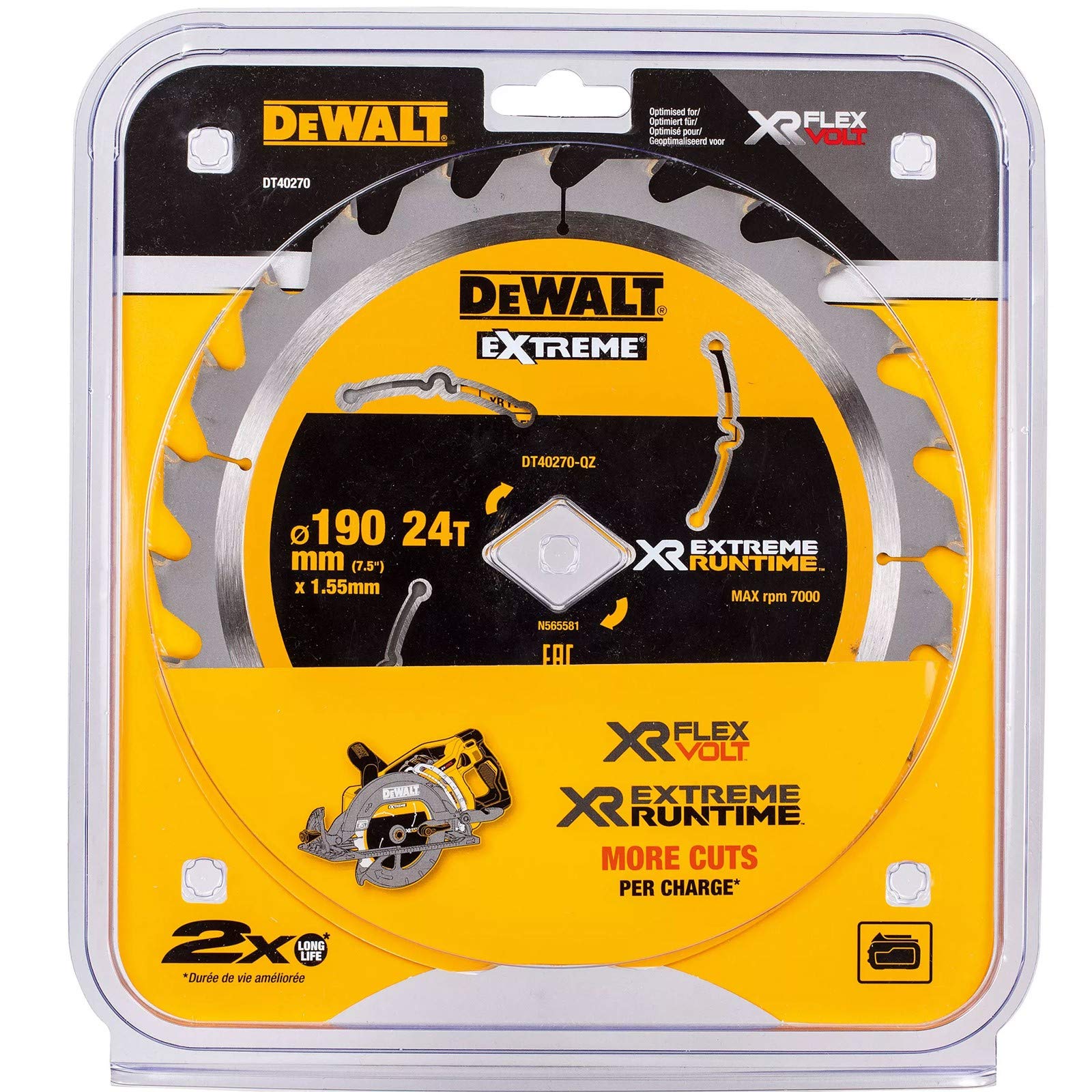 Dewalt Dt40270-Qz Extreme Runtime Flexvolt Circular Saw Blade 190Mm X Diamond X 24T