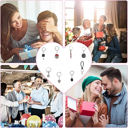 Miniatura 7 de Juego de 8 llaveros de modelo de piezas de automóvil, llavero de cambio de rotor de freno rojo pistón, llavero de rotor de amortiguador de resorte