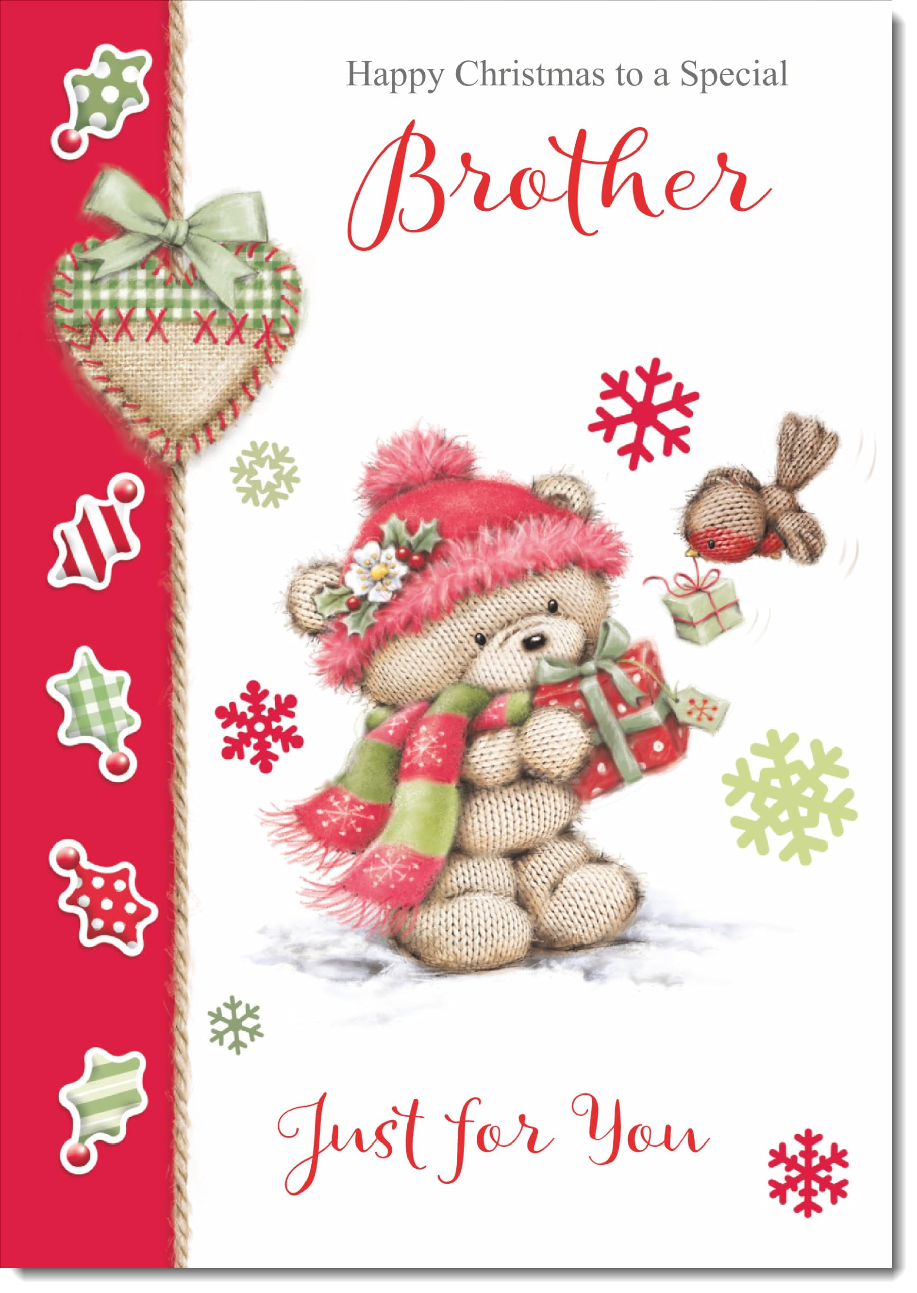 doodlecards Brother Christmas Card Cute Bear with Red Hat Large A4 Size Christmas Card for Brother with Plain Envelope — image 1