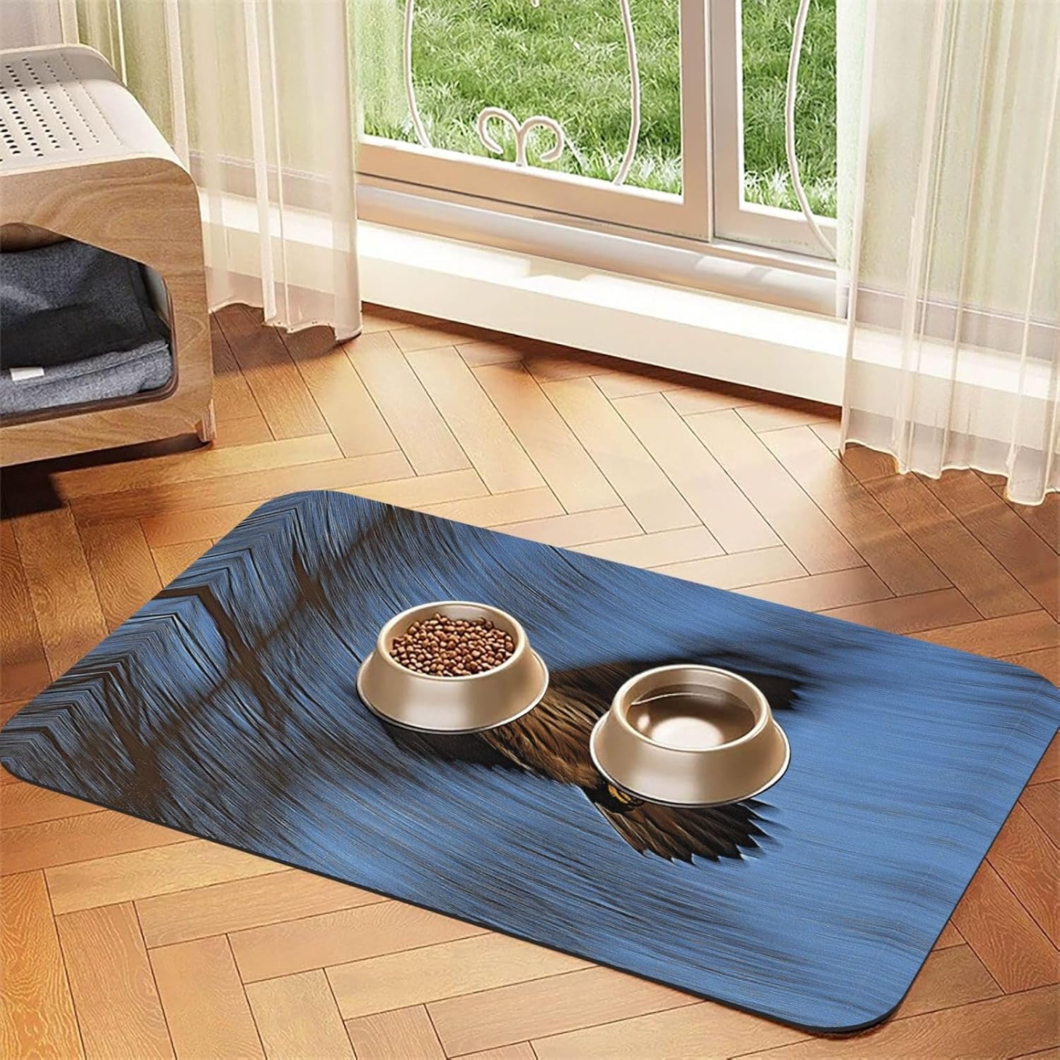 Photo of The Red Kite Bird Pet Feeding Mat Dog Cat Eating Food Absorbent Leather Tablecloth for and Water Bowl Waterproof No Stains Quick Dry Non-Slip 23.62 * 15.75IN