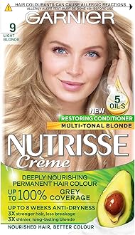 Garnier Nutrisse Permanent Hair Dye, Natural-looking, hair colour result, For All Hair Types, 9 Light Blonde (Packaging may vary)
