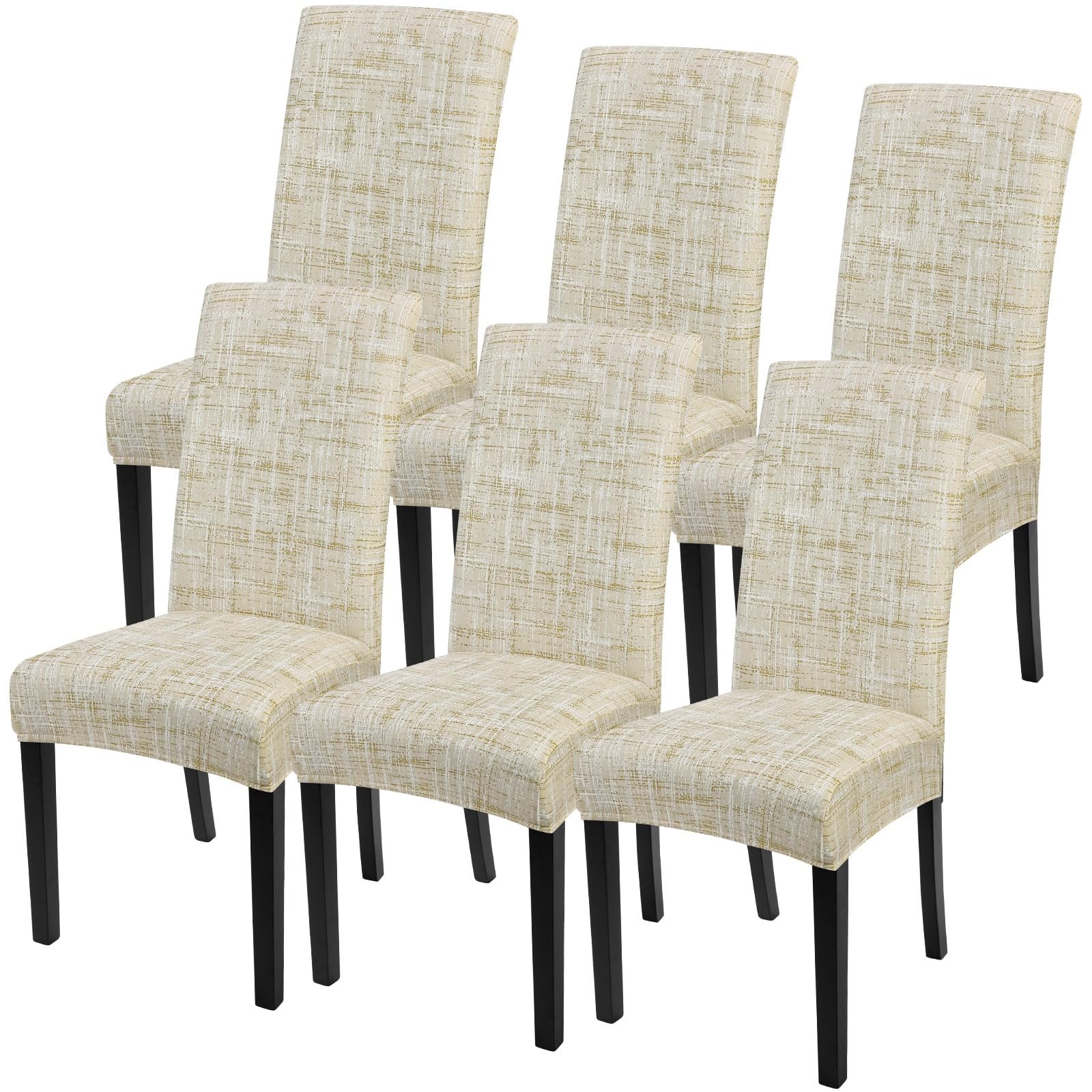 SearchI Dining Room Chair Covers Set of 6, Stretch Printed Parsons Chair Slipcovers Removable Washable Kitchen Chair Protector Cover for Dining Room, Hotel, Ceremony (Flaxen Print)