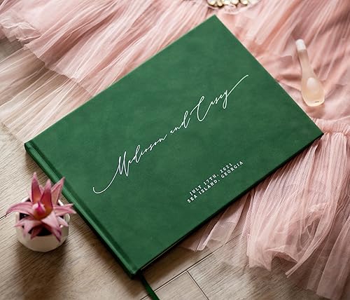 Vista 82 de MUUJEE Libro de visitas personalizado en Sage – Libro de invitados moderno personalizado de alta calidad para recepción de boda, fiesta de Salvia