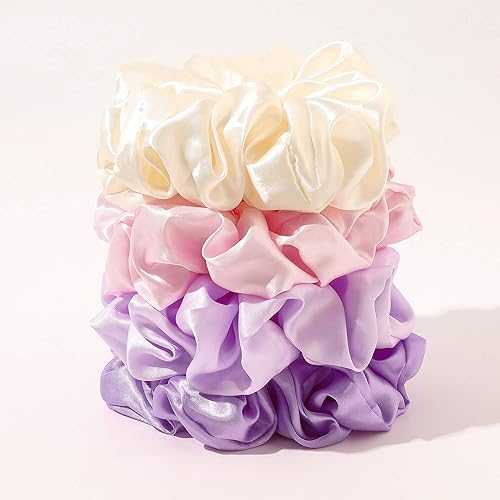 Miniatura 8 de Scrunchies - Lazos para el cabello para mujer, de satén de seda grande, extra grande, grande, grande, de gasa, para rizos, cabello grueso, ligas