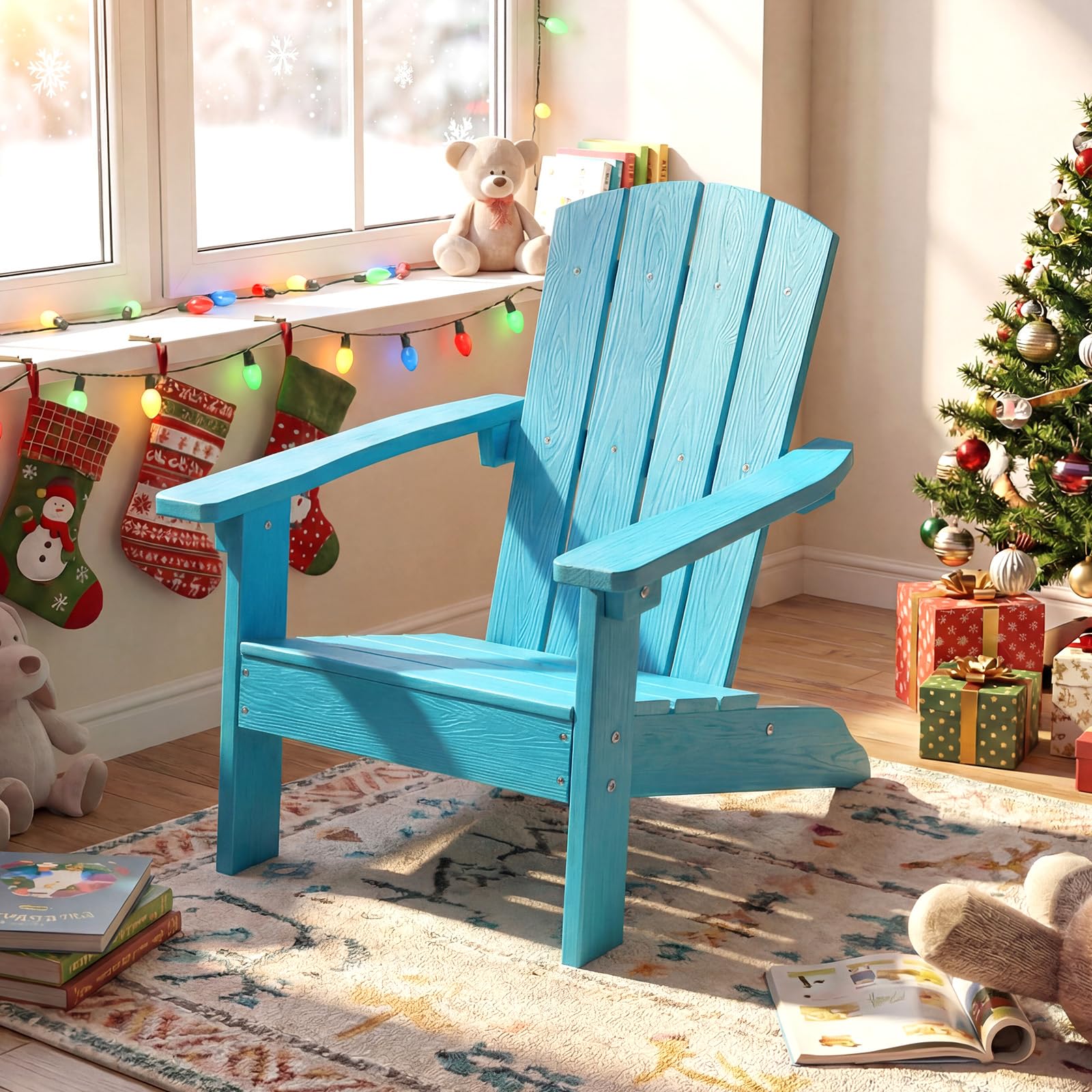 COSTWAY Chaise Adirondack Enfant en HIPS, Fauteuil de Jardin Extérieur avec Accoudoirs et Assise Ergonomique 105°, Charge 75kg pour 3-8 Ans pour Jardin Piscine Terrasse, 55,5x51x56cm (Turquoise)