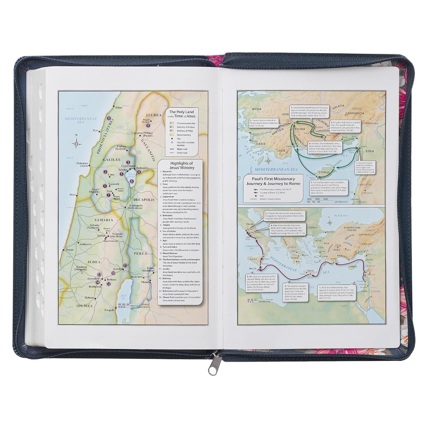 KJV Holy Bible Standard Size Faux Leather Red Letter Edition Thumb Index & Ribbon Marker, King James Version, Blue Floral, Zipper Closure (KJV Deluxe Gift Editions)
