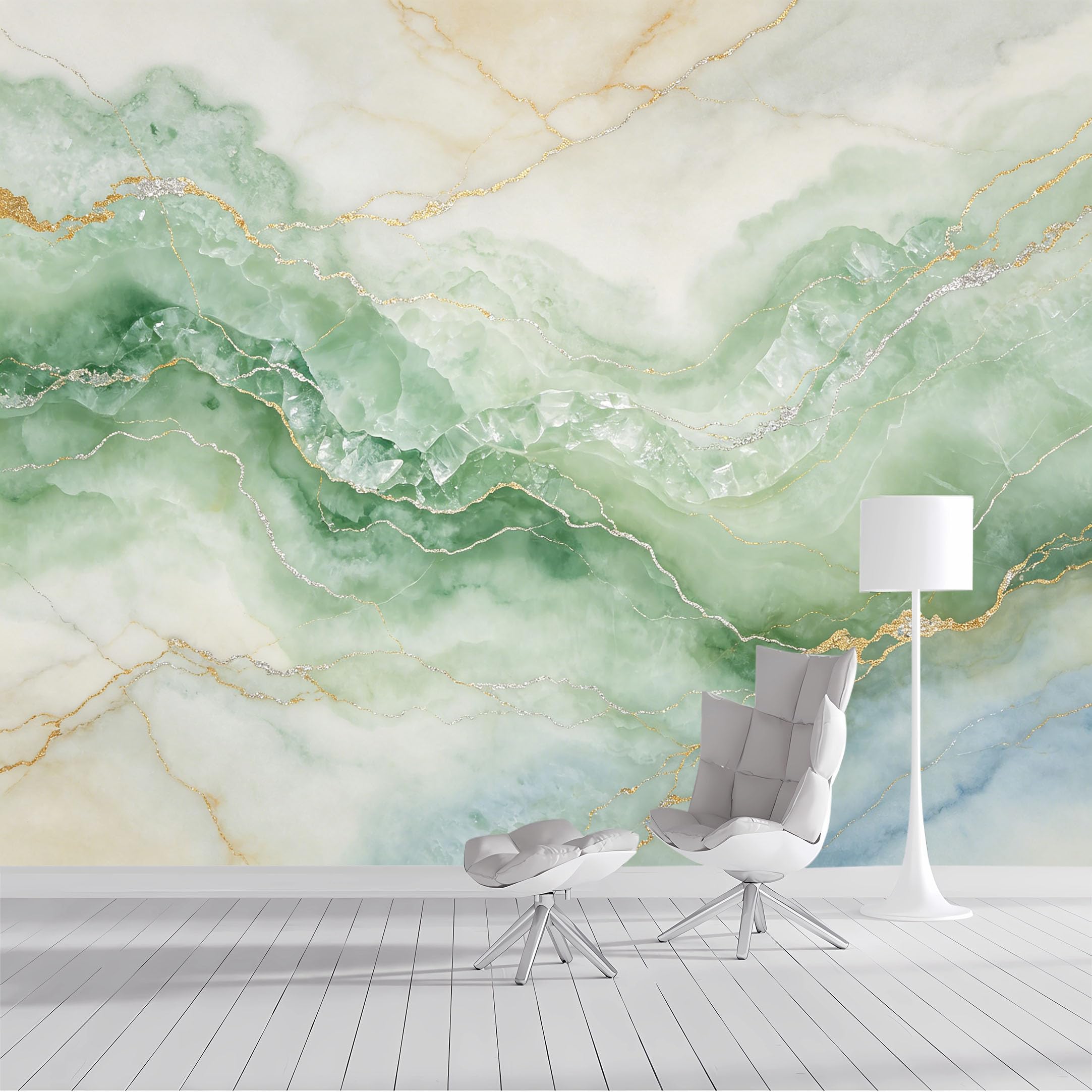 Custom Size Wall Mural Green Agate Geode with Gold Veins Abstract Textured Watercolor Landscape SelfAdhesive Wall Fabric Removable Peel and Stick Wallpaper for Living Room Bedroom Bathroom