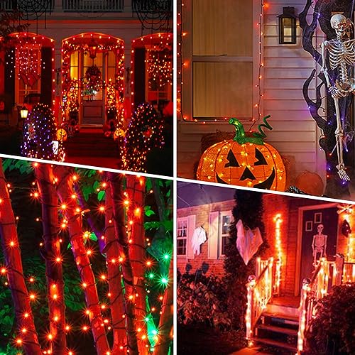 Miniatura 4 de Weillsnow Luces de Halloween naranjas, tira de luces impermeables enchufables de 66 pies, 8 modos con memoria para decoraciones de jardín