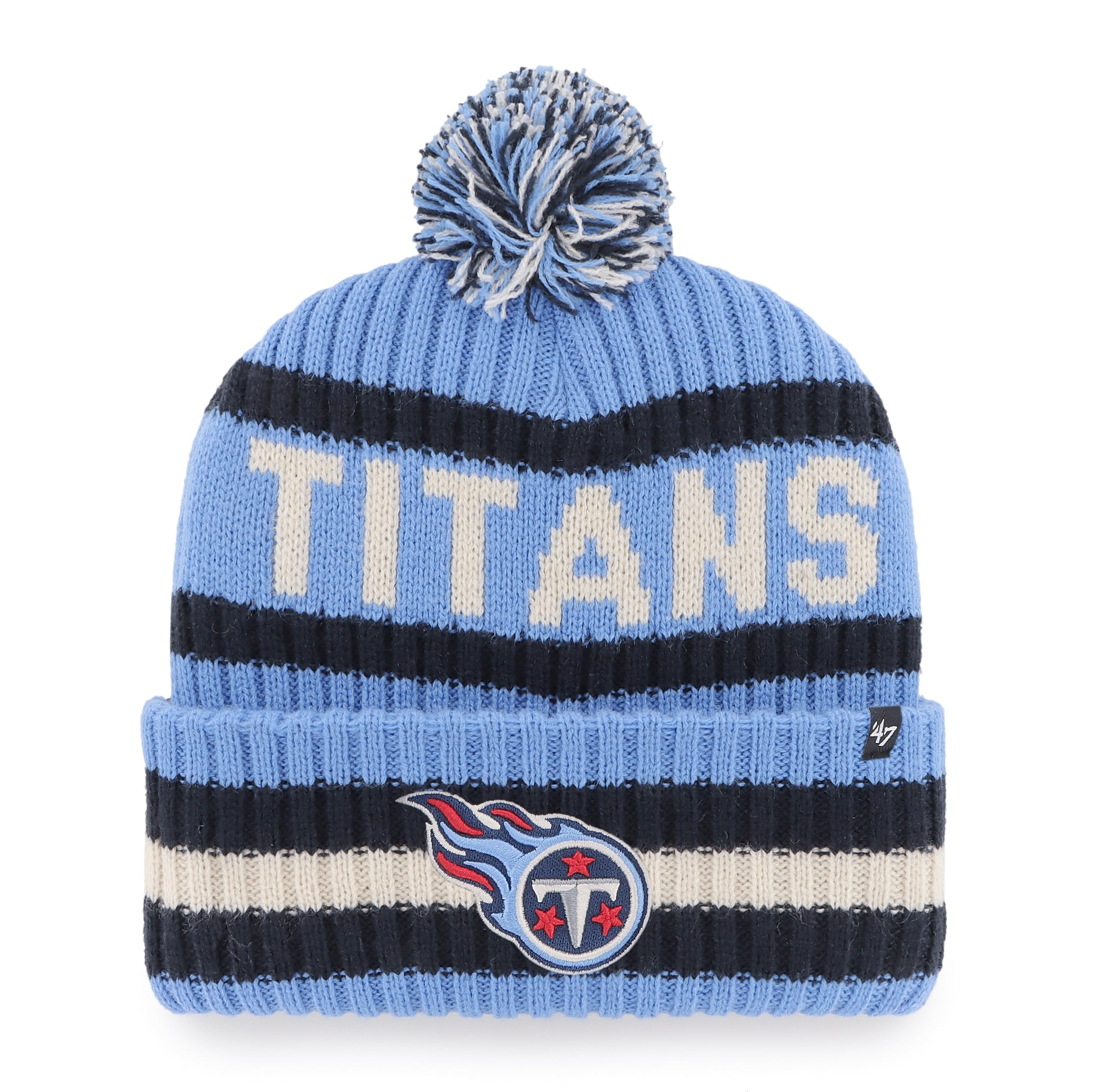 47 Tennessee Titans NFL Bering Unisex Winter Knit Bobble, One Size Fit, Team Badge, Periwinkle