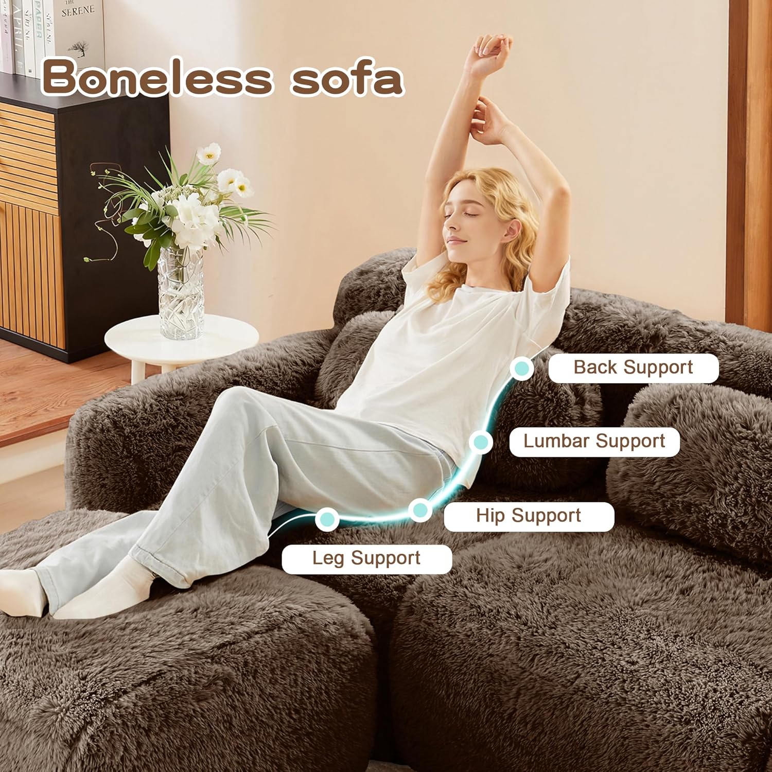 80'' Boneless Loveseat Cloud Couch, Modular Sectional Sofa, Comfy Fluffy Plush Cloud Sectional Couches for Living Room, Modern 2 Deep Seat Sofas for Bedroom, Apartment, Brown